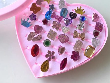 WymbsYdky Little Girl Jewel Rings in Box, Girl Pretend Play and Dress Up Rings (Lovely Ring) For Discount